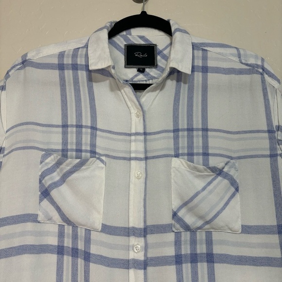 Rails Britt Button Down White & Sky Melange Short Sleeve Extra Soft Size XS - Picture 3 of 7